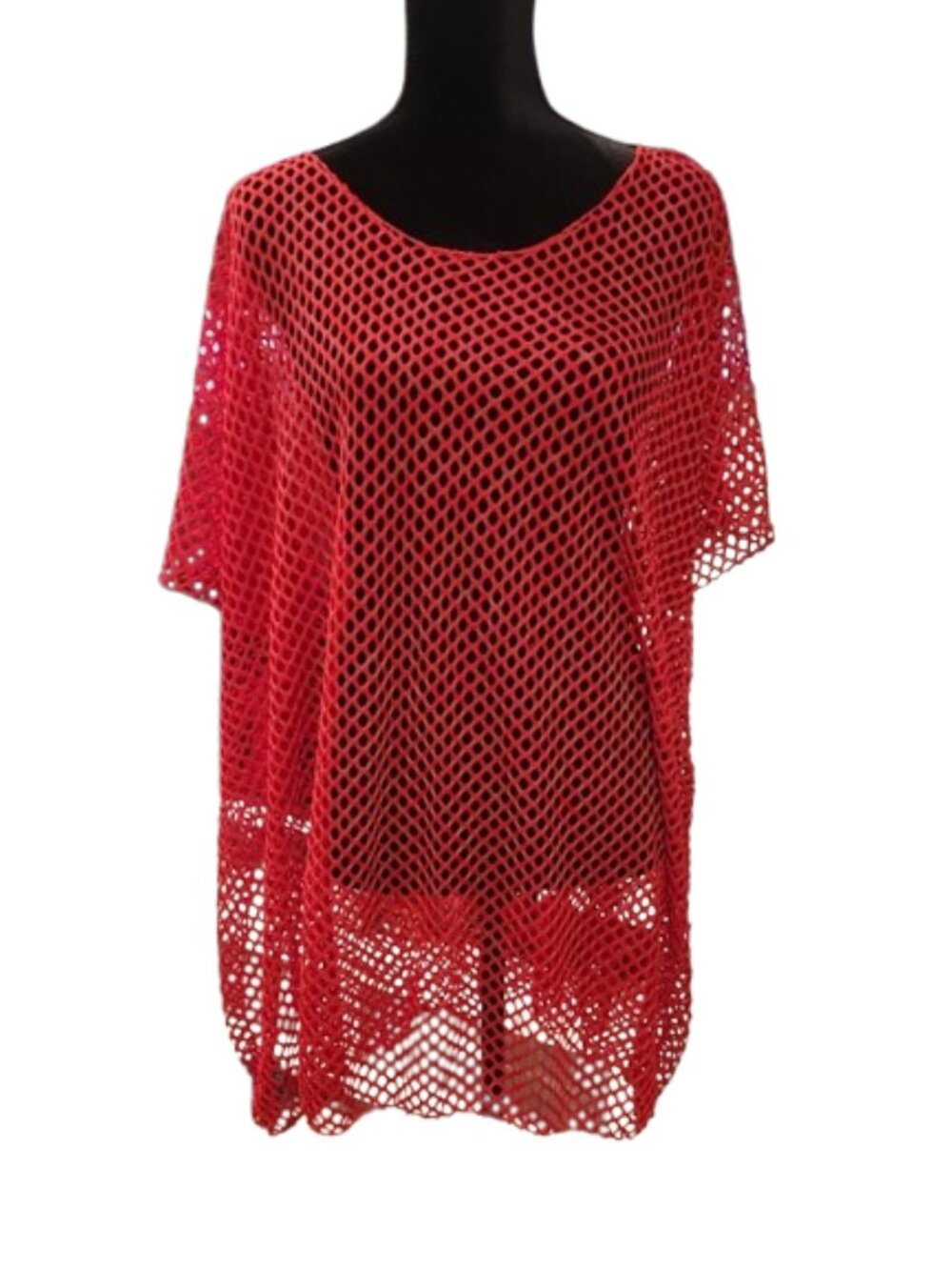 Women’s Red Mesh Swim Cover-Up Tunic